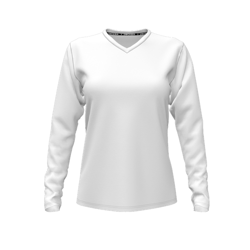 [CUS-DFW-TEES-CMF-VNK-LSL-WHT-FYXS] Decker Comfort T-Shirt (Female Youth XS, White, V Neck, None, Long Sleeve)