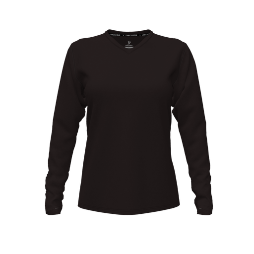 [CUS-DFW-TEES-CMF-VNK-LSL-BLK-FYXS] Decker Comfort T-Shirt (Female Youth XS, Black, V Neck, None, Long Sleeve)