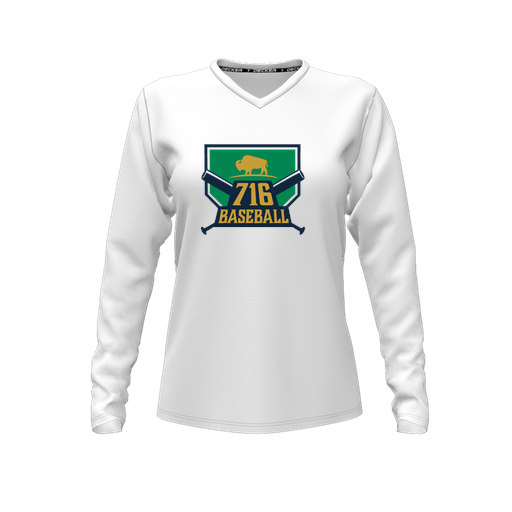[CUS-DFW-TEES-PER-VNK-LSL-WHT-FYXS-LOGO1] Decker Performance T-Shirt (Female Youth XS, White, V Neck, Logo 1, Long Sleeve)