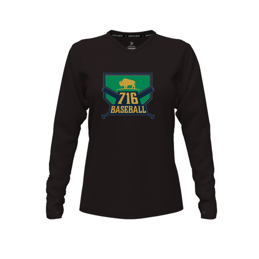 [CUS-DFW-TEES-PER-VNK-LSL-BLK-FYXS-LOGO1] Decker Performance T-Shirt (Female Youth XS, Black, V Neck, Logo 1, Long Sleeve)