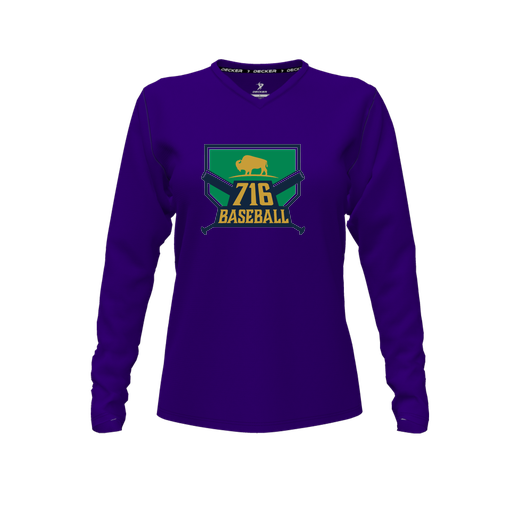 [CUS-DFW-TEES-PER-VNK-LSL-PUR-FYXS-LOGO1] Decker Performance T-Shirt (Female Youth XS, Purple, V Neck, Logo 1, Long Sleeve)