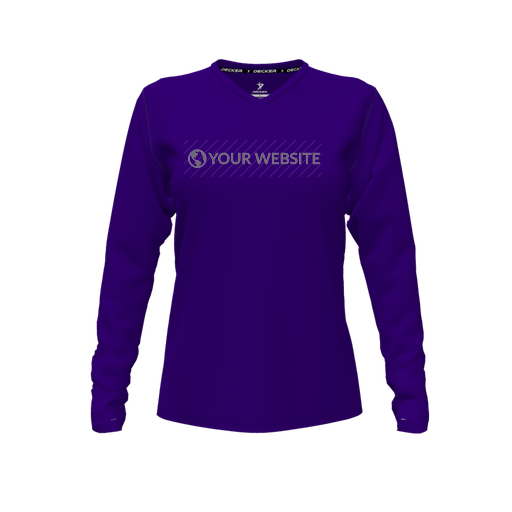[FTLVPTPP-FYXS-LOGO2] Decker Performance T-Shirt (Female Youth XS, Purple, V Neck, Logo 2, Long Sleeve)